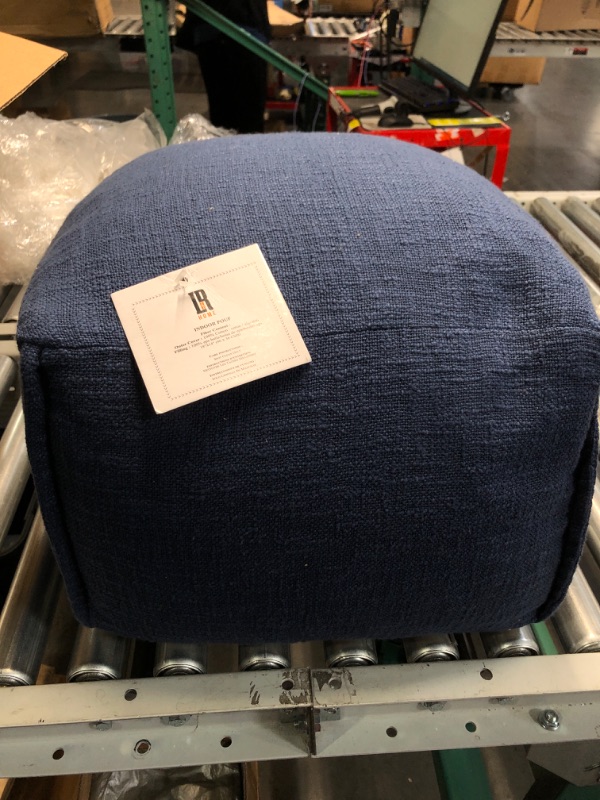 Photo 2 of LR Home Handcrafted Solid Navy Pleated Pouf, Blue, 18"" x 18"" x 14"""