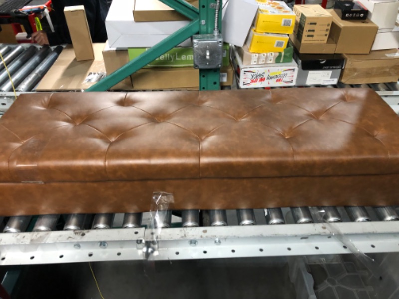 Photo 4 of **minor damage-unknown if missing parts**
CUYOCA Storage Ottoman Bench, 43.5" Faux Leather 