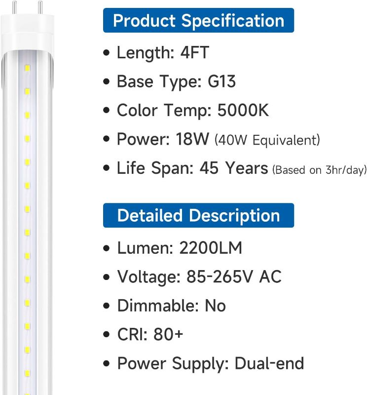 Photo 5 of (READ FULL POST) SHINESTAR 12-Pack 4FT LED Bulbs, 18W 5000K Daylight, T8 T10 T12 Fluorescent Light Bulbs 48 inch Replacement, Type B Ballast Bypass, Dual-end, 2 pin G13 Base, Clear Cover
