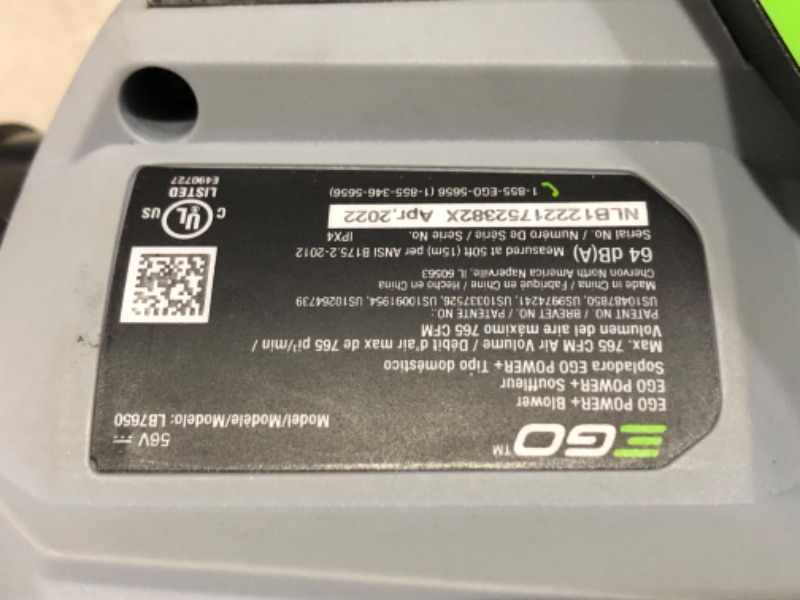 Photo 4 of ***PARTS ONLY ***NON FUNCTIONAL ** MISSING PARTS**
EGO Power+ LB7654 765 CFM Variable-Speed 56-Volt Lithium-ion Cordless Leaf Blower 5.0Ah 