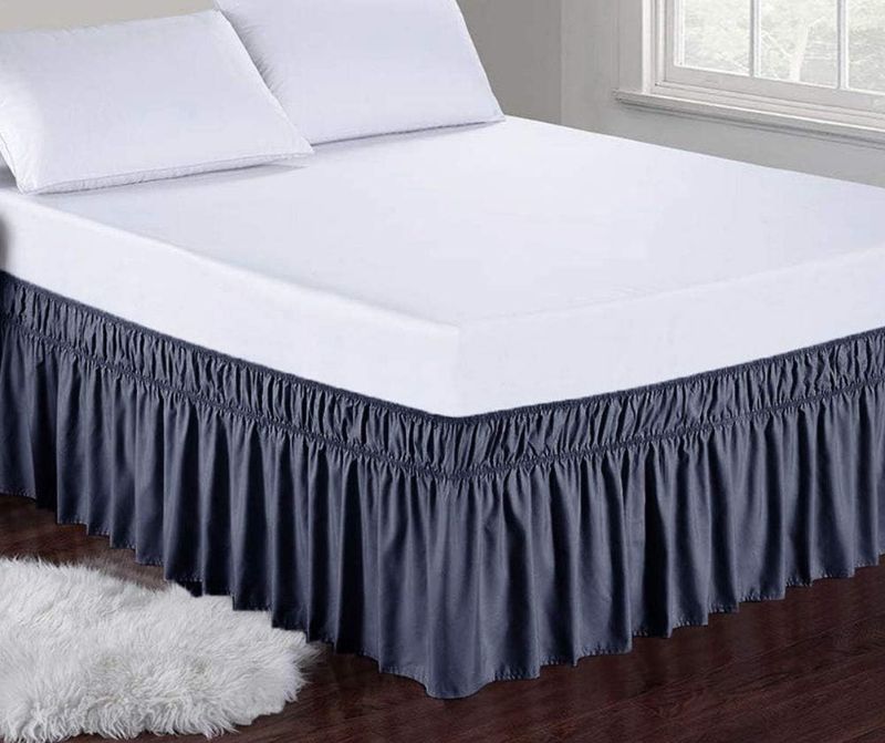 Photo 1 of **2 PACK, NONREFUNDABLE** OBYTEX Wrap Around Bed Skirts Fashional Elastic Dust Ruffle Silky Soft & Wrinkle Free (Navy, Twin/Full)