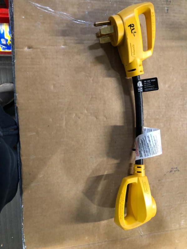 Photo 1 of Camco Heavy-Duty Electrical Dogbone Adapter with PowerGrip Handle, 15 Amp Male to 30 Amp Female, 12 Inches (55165)