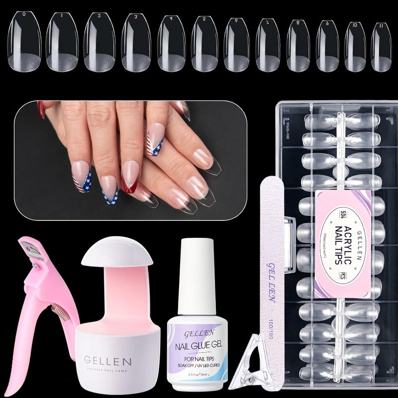 Photo 1 of  Perfect Summer Nail Tips and Glue Gel Kit - Short Coffin 504pcs Gel X Nail Kit with UV Light,  