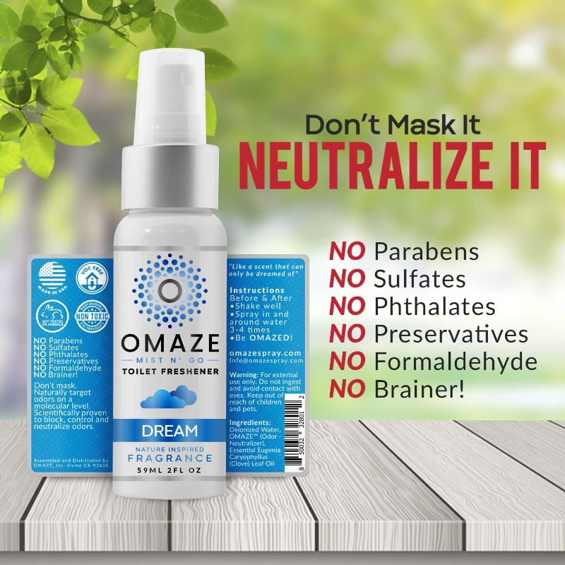 Photo 1 of OMAZE Mist N Go Toilet Freshener, (1) Dream Scent 2Fl Oz- (1) .68 Fl Oz (2 Pack) | Odor Neutralizer for Toilets