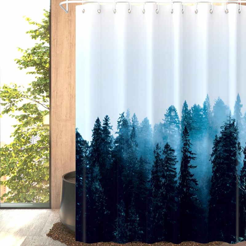 Photo 1 of (2 PACK) Magic Blue Natural Woodland Fabric Shower Curtains for Bathroom, Waterproof Blue and White Shower Curtain Bathtubs Hotel, 72 x 72 inch
