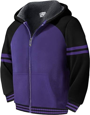 Photo 1 of Boys Zip Up Hoodies Fleece Jacket Sweatshirts for Kids Sherpa Lined Hoodie Purple