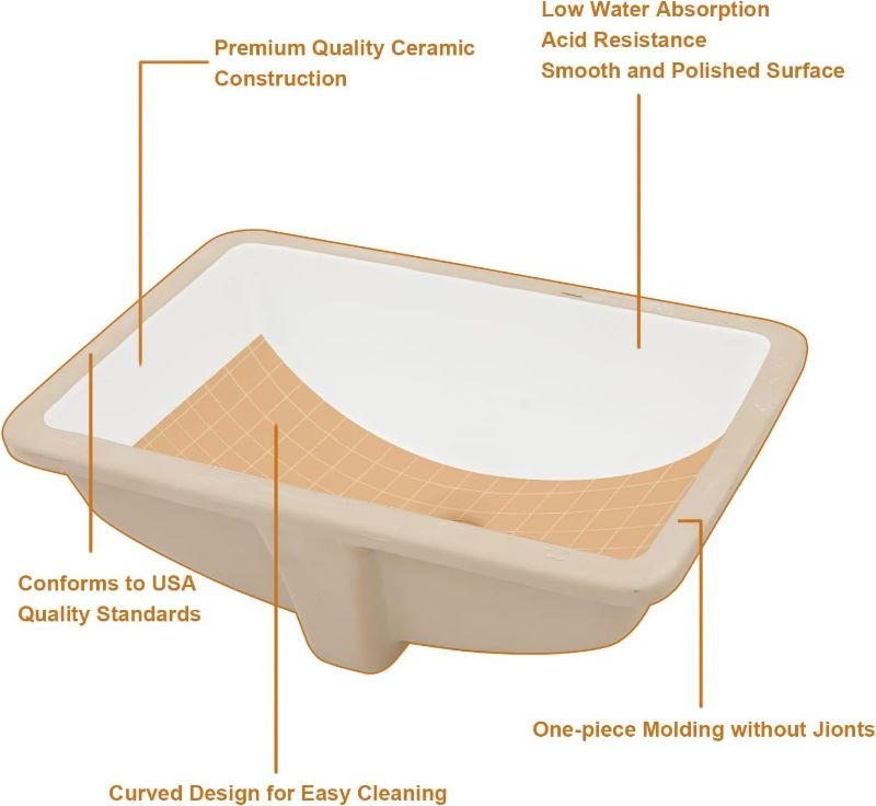 Photo 4 of (READ FULL POST) Undermount Bathroom Sink - Lordear 19" 1/2 X 13" 1/2  Inch Bathroom Vanity Sink Undermount Rectangle White Porcelain Ceramic Bathroom Under Counter Lavatory Vanity Sink Basin with Overflow
