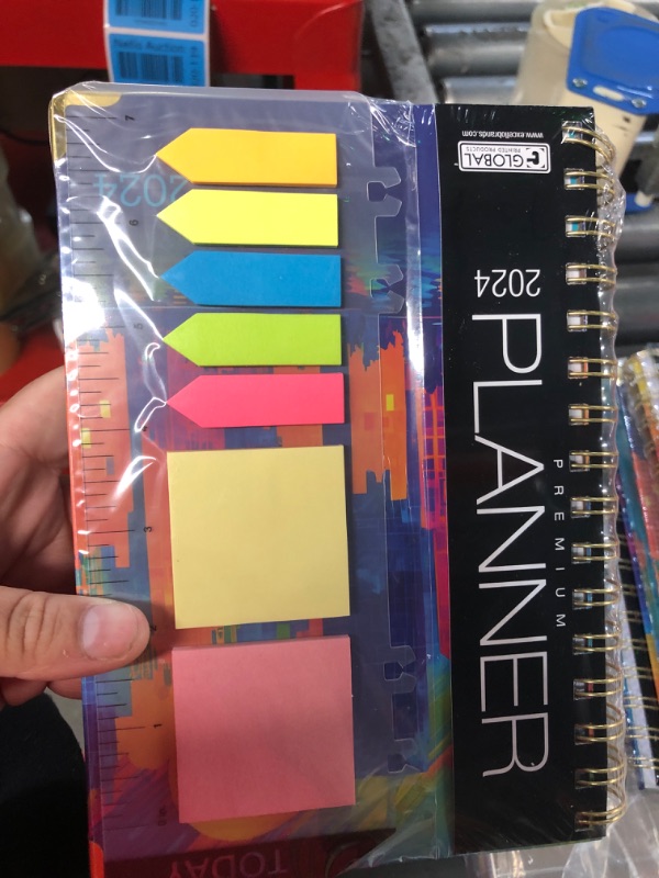 Photo 2 of HARDCOVER 2024 Planner: (November 2023 Through December 2024) 5.5"x8" Daily Weekly Monthly Planner Yearly Agenda. Bookmark, Pocket Folder and Sticky Note Set (Rainbow Cityscape) MEDIUM: 5.5" x 8"