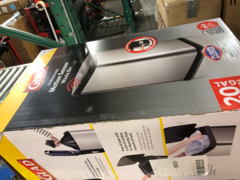 Photo 1 of Glad Stainless Steel Trash Can with Clorox Odor Protection | Touchless Metal Kitchen Garbage Bin with Soft Close Lid and Waste Bag Roll Holder, 20 Gallon, Motion Sensor Motion Sensor 20 Gallon