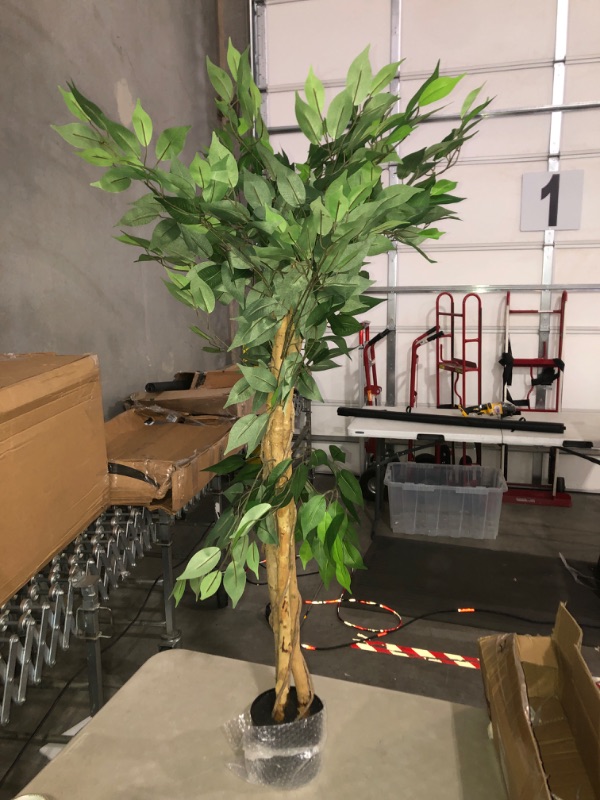 Photo 2 of (READ FULL POST) SOGUYI 4ft Artificial Ficus Tree with Natural Wood Trunk, Silk Fake Ficus Tree in Plastic Nursery Pot, Faux Plant for Office Home, Indoor Outdoor Decor, 1 Pack 1 4ft