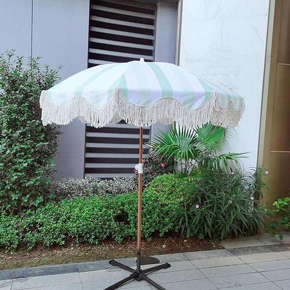 Photo 4 of (READ FULL POST) New Striped Beach Umbrella Garden Garden Sun Umbrella Pool Idyllic Vacation Outdoor Shade Tassel Umbrella
