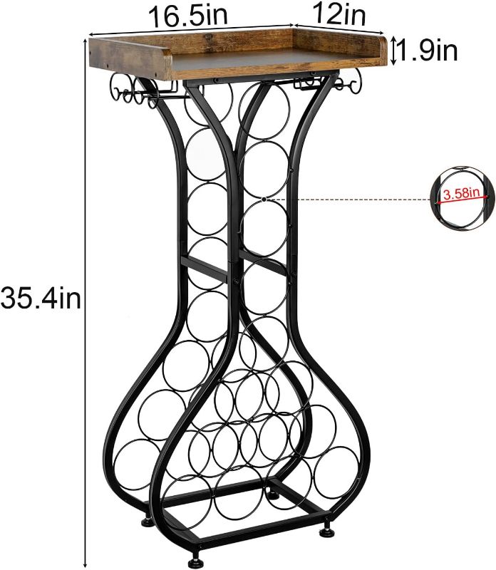 Photo 3 of (READ FULL POST) 14 Bottles Wine Rack Console Table Freestanding Floor Wine Storage Organizer with Glass Holder Adjustable Feet Wood Top 35.4" H