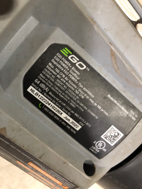 Photo 6 of ***USED - DAMAGED - MISSING PARTS - SEE COMMENTS***
EGO Power+ LB7650 Variable-Speed Turbo 56-Volt 765 CFM Cordless Leaf Blower Battery & Charger Not Included, Black