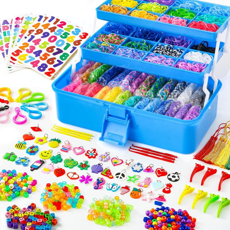 Photo 2 of 17500+ Rubber Loom Bands with 3 Layer Deep Blue Container, 28 Colors