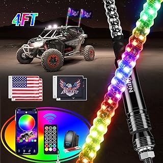 Photo 1 of Nilight 2PCS 4FT RGB LED Whip Light, Remote & App Control w/DIY Chasing Patterns Stop Turn Reverse Light Safety Antenna Lighted Whips for ATV UTV Polaris RZR Can-am Dune Buggy Jeep, 2 Year Warranty 4FT -2PCS