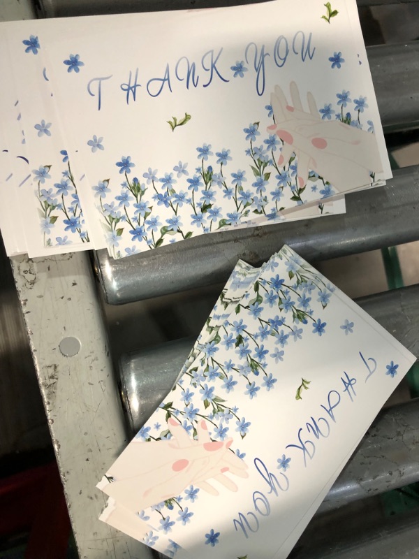 Photo 2 of 100 Pack Blue Floral Thank You Cards - Bulk X3