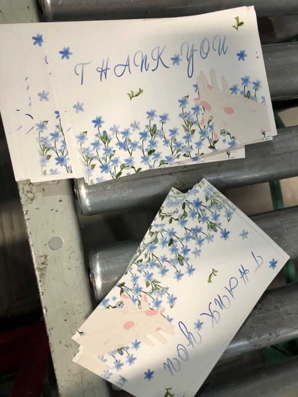 Photo 3 of 100 Pack Blue Floral Thank You Cards - Bulk X3