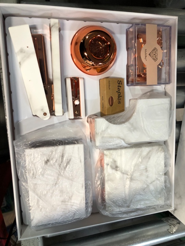 Photo 3 of Rose Gold Marble Desk Accessories, Office Supplies Set 