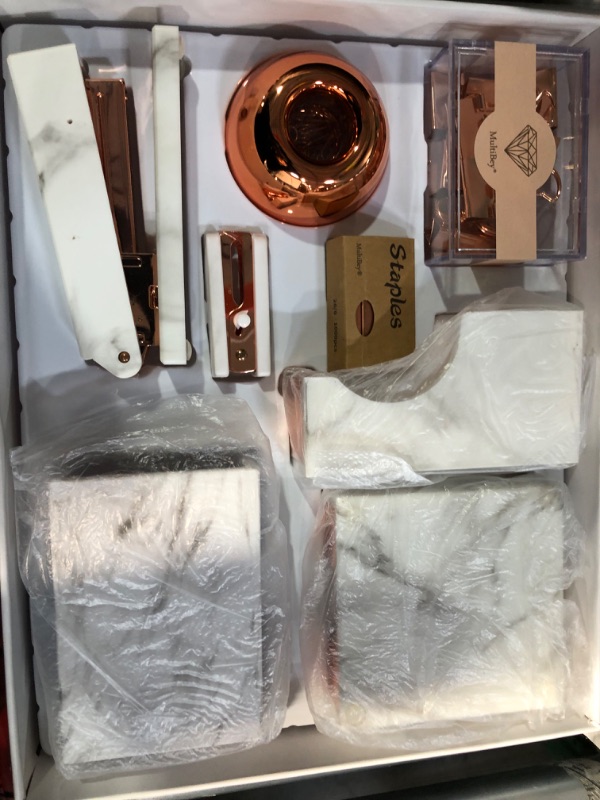 Photo 2 of Rose Gold Marble Desk Accessories, Office Supplies Set 