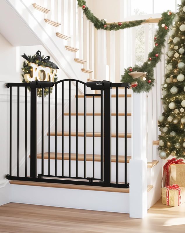 Photo 1 of Mom's Choice Awards Winner-Cumbor 29.7-46" Arched Decor Baby Gate for Stairs No Drill, Auto Closed Dog Gate Indoor for the House, Pressure Mounted Pet Gate for Doorways, Easy Install Child Gate, Black Black 29.7-46"W x 30.5"H