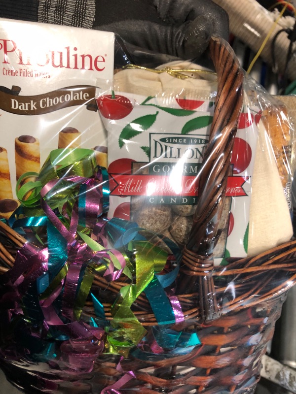Photo 2 of  Gift Basket - Coffee, Snack Mix, Wafers, Candy, Biscotti & Dried Fruit Medium