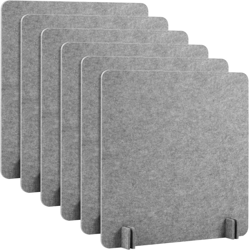 Photo 1 of Kisston 6 Pack Acoustic Desk Divider Desk Partition 24 x 24" Stand Up Freestanding Desk Privacy Panel Noise and Visual Distractions Reducing Desk Divider for Student Reception Area Office (light Gray)