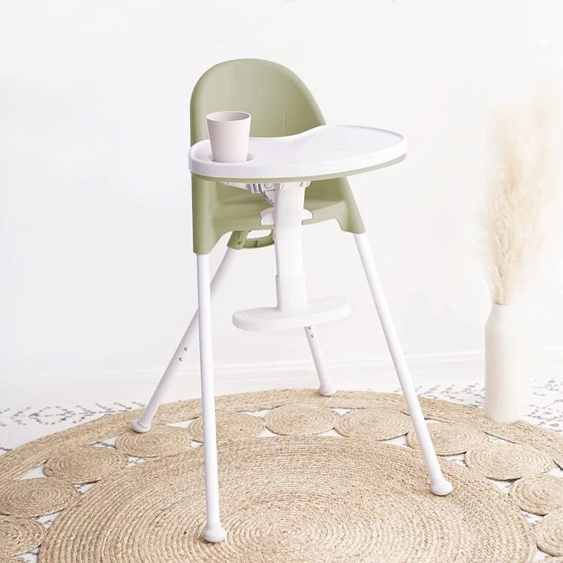 Photo 1 of Funny Supply 3-in-1 Cute Folding High Chair, Perfect Modern Space Saving Highchair with Detachable Double Tray, 3-Point Harness, Green
