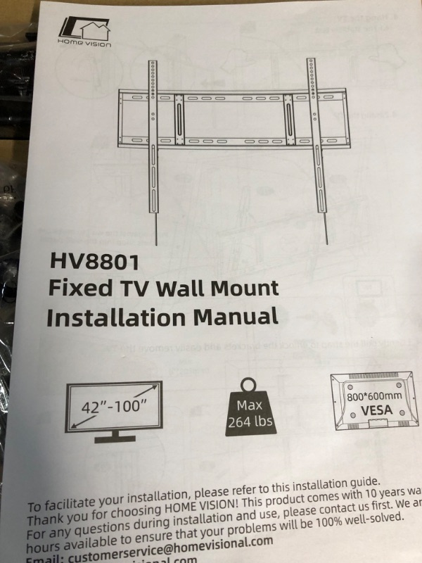 Photo 2 of Home Vision Heavy Duty Fixed TV Wall Mount Holds up to 264LBS,for Most 42-100 inch Large TVs Wall Mount Bracket Fits 16"/18"/24" Studs, VESA 800x600mm, Low Profile Space Saving for LED OLED LCD