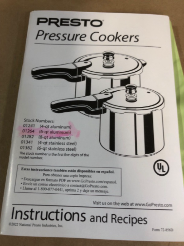 Photo 2 of (used) Presto 6-Quart Stainless Steel Pressure Cooker 6 qt Cooker