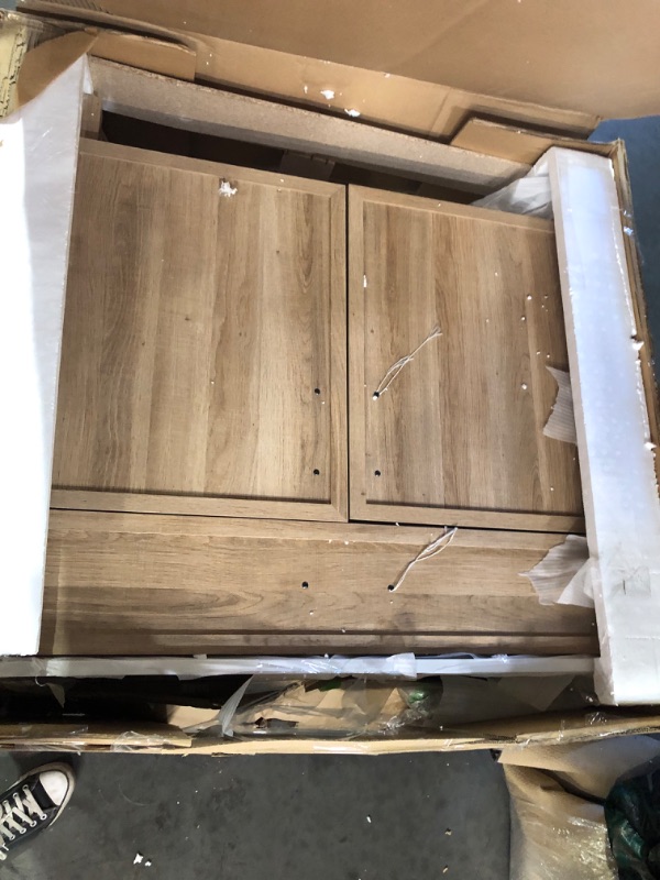 Photo 2 of ***DAMAGED - CRACKED - SEE PICTURES - LIKELY MISSING PARTS***
Style Selections Dolton 36-in Natural Oak Undermount Single Sink Bathroom Vanity 