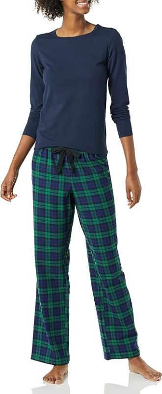 Photo 1 of Amazon Essentials Women's Lightweight Flannel Pant and Long-Sleeve T-Shirt Sleep Set X Small