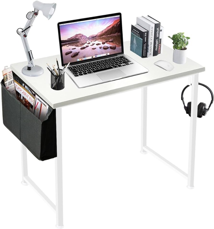 Photo 1 of Lufeiya White Small Desk for Bedroom - Student Kids Study Writing Table for Home Office Bedroom Small Spaces 32 Inch Modern Mini Laptop PC Computer Desks