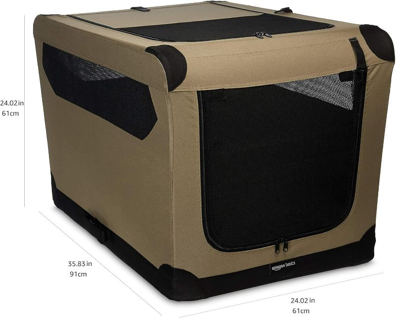 Photo 4 of (READ FULL POST) Amazon Basics - Folding Soft Crate for Cat, Dog, Rabbit, 36 Inch, Tan, 35.8"L x 24.0"W x 24.0"H
