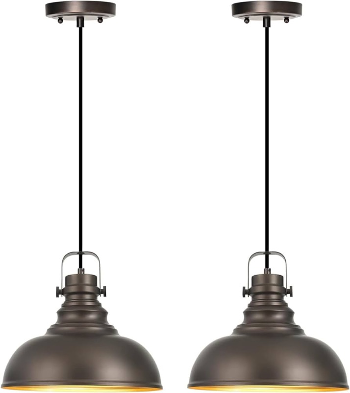 Photo 1 of 2 Packs Farmhouse Pendant Lights Kitchen Island Adjustable Pendant Light Fixtures Rustic Industrial Hanging Lamp,Oil Rubbed Bronze