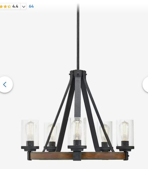 Photo 1 of (READ FULL POST) Kichler Barrington 5-Light Distressed Black and Wood Tone Rustic Dry Rated Chandelier