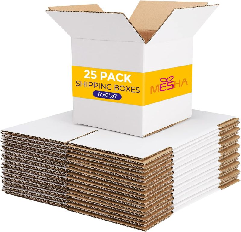 Photo 1 of (READ FULL POST) MESHA 6x6x6'' Shipping Boxes for Small Business,White Corrugated Cardboard Boxes for Packing 25 PACK 6X6X6 White