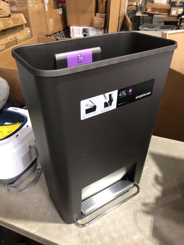 Photo 3 of ***USED - SCRATCHED - NO LID - SEE PICTURES***
simplehuman 45 Liter / 12 Gallon Rectangular Kitchen Step Trash Can with Soft-Close Lid, Grey Plastic