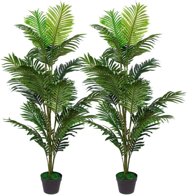 Photo 1 of 2 Pcs Artificial Palm Trees, 5.2ft - Artificial Trees for Home Decor Indoor & Outdoor, Faux Palm, Large Tree, Tall Fake Tree