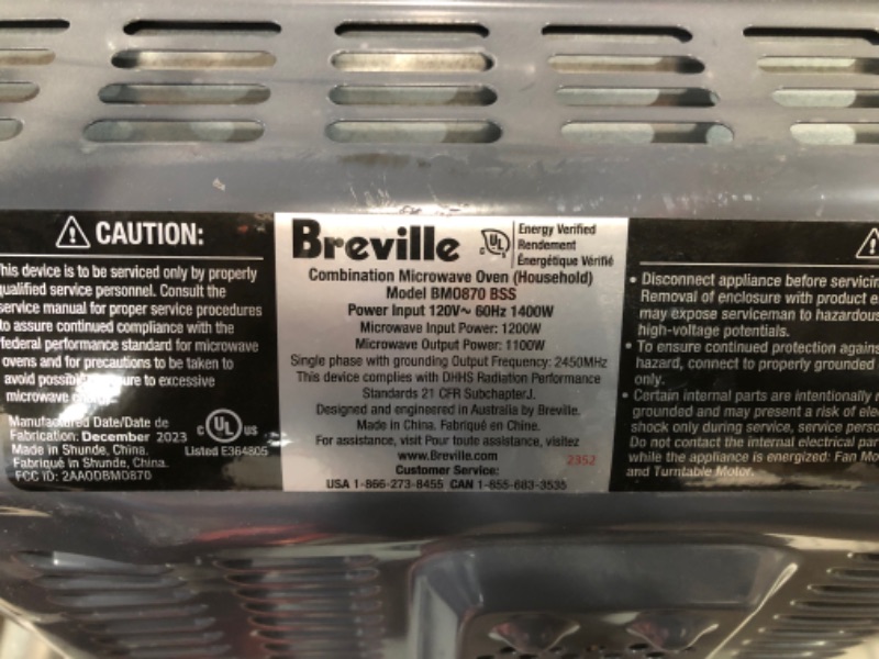 Photo 4 of ***MISSING GLASS PLATE***SEE NOTES***
Breville Combi Wave 3-in-1 Microwave BMO870BSS, Brushed Stainless Steel