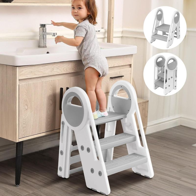 Photo 1 of Gimars Upgrade Triple Stability Foldable Adjustable 2 Steps to 3 Steps Toddler Step Stool for Bathroom Sink,Step Stool for Kids