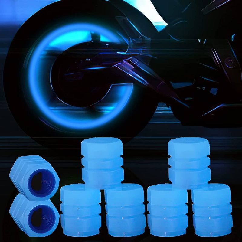 Photo 1 of **2 packs non refundable** Glow in The Dark Tire Valve Caps,12 Pcs Fluorescent Car Tire Caps, Glowing Tire Valve Stem Caps (Blue)