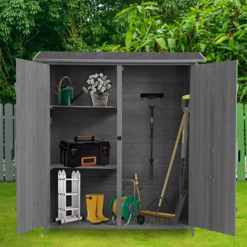 Photo 1 of 56"L x 19.5"W x 64"H Outdoor Storage Shed with Lockable Door, Wooden Tool Storage