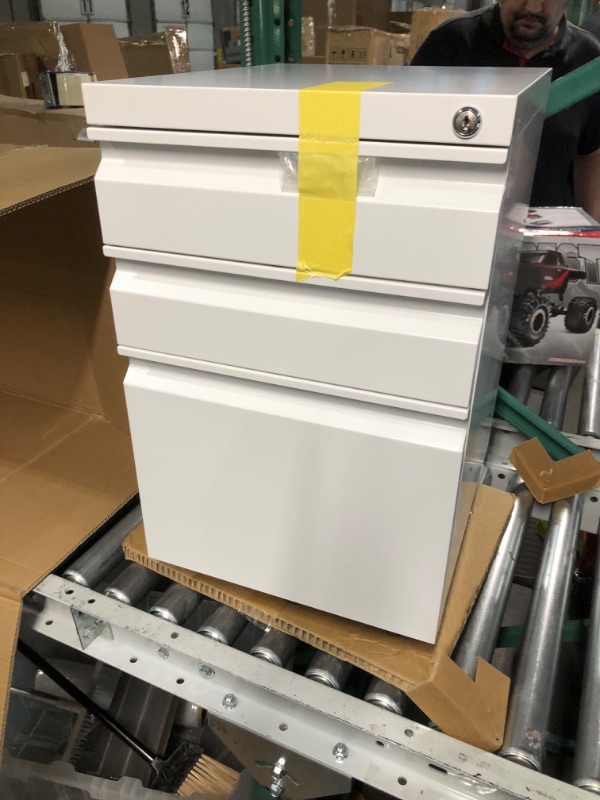 Photo 1 of LONTENG 3 Drawer Mobile File Cabinet with Lock, Rolling File Cabinet for Home Office, Under Desk Metal Filing Cabinet for Legal/Letter/A4 File - White