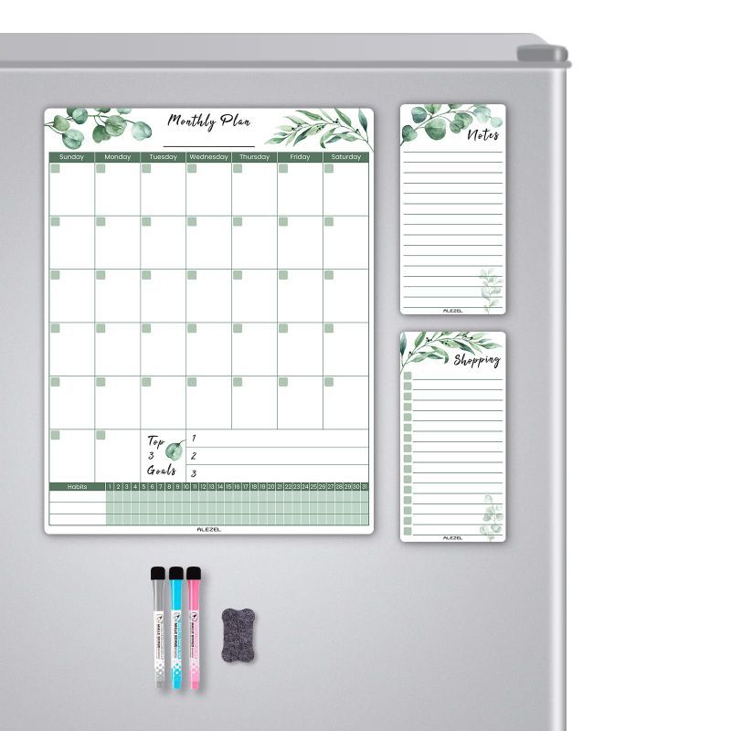 Photo 1 of **non refundable 2 pack**  Magnetic Dry Erase Calendar for Fridge, Greenery Monthly Fridge Calendar Whiteboard Set - 3 Markers + Eraser Month (Leaf)