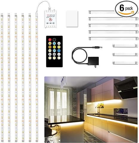 Photo 1 of DAYBETTER Under Cabinet Lights, 6 PCS Under Cabinet Lighting with Remote, Dimmable LED Strip Lights for Bedroom, LED Lights for Kitchen Cabinet, Counter Shelf 2700K-6500K Warm to Daylight White, 9.8ft