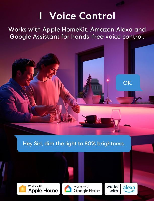 Photo 3 of (READ FULL POST) Smart Light Bulb, meross Smart WiFi LED Bulbs Compatible with Apple HomeKit, Siri, Alexa, Google Assistant and SmartThings, Dimmable E26 Multicolor 2700K-6500K RGBWW, 900 Lumens 60W Equivalent, 4 Pack