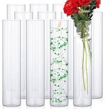 Photo 1 of 12 Pack Glass Clear Cylinder Vases Tall Floating Candle Holders Centerpiece Table Vases for Home Wedding Decorations Formal Dinners (16 x 3.35 Inch)
