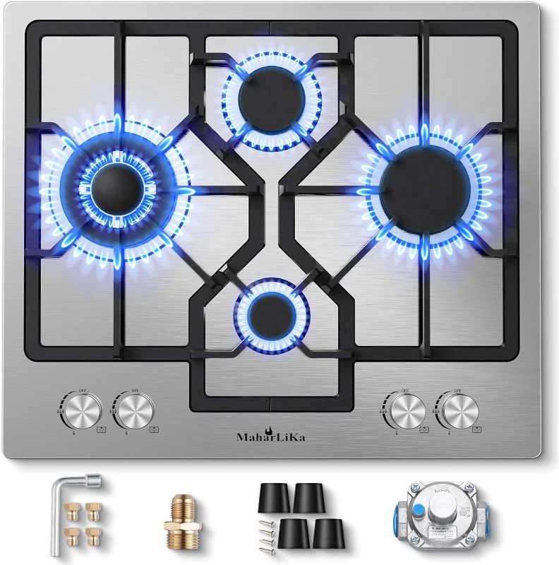 Photo 1 of (READ FULL POST) Gas Cooktop 24 Inch, Maharlika Gas Stove Top Built-in 4 Burners Stainless Steel Total 30,892 BTU, 24 Inch NG/LPG Convertible Propane Cooktops Dual Fuel, RV Stove Top with Thermocouple Protect
