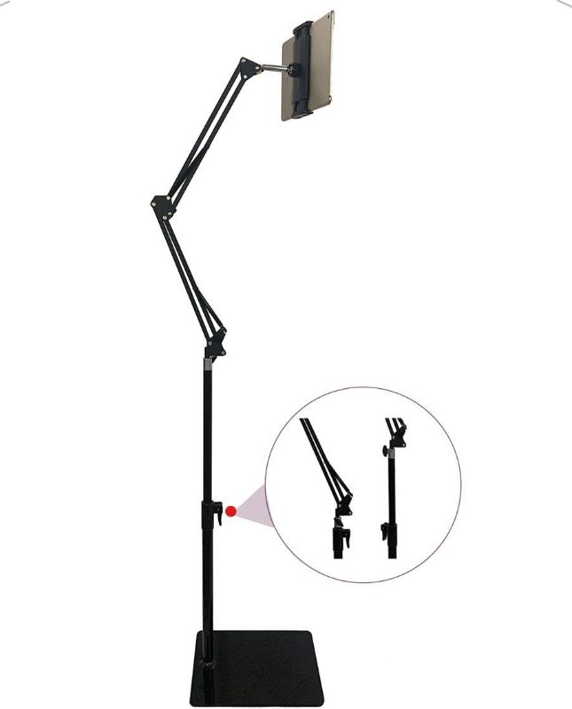 Photo 1 of Height and Angle Adjustable Floor Stand for iPad, iPhone, Samsung Galaxy Tablet, Kindle, Universal 360-degree Adjustable Floor Stand Holder for 3.5”~11” Devices, Max Height 59”(Black)
