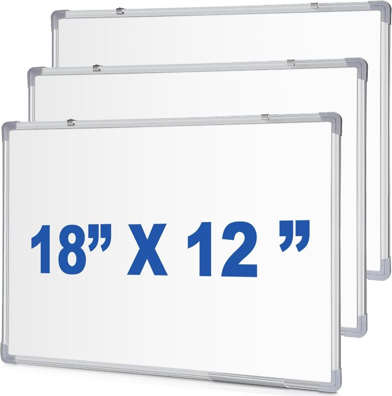 Photo 1 of **MINOR SCRATCH ON BACK SIDE**
3 Pack Dry Erase Boards, Magnetic Dry Erase White Board Silver Aluminum Framed Whiteboard Message Presentation Board White Board Bulk Wall Mounted Board for School Office and Home (12 x 18 Inch)